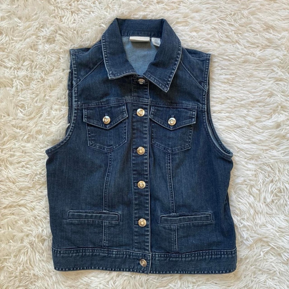 Vintage Platinum Chicos Y2K BOHO navy denim vest with gold buttons